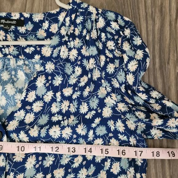 Madewell Womens Blouse Top S Blue Floral 100% Viscose Long Sleeves Button-Up - Picture 6 of 9